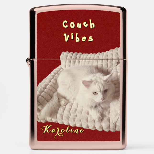 Lazy Cat Fun Zippo Lighter (w/ Name or Intials) (Front)
