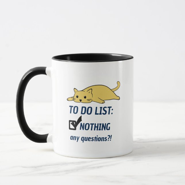 Lazy Cat Gift Mug, To Do List Nothing Cat Coffee Mug (Left)