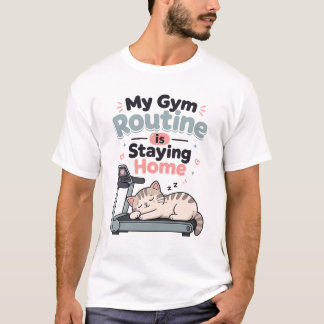 Lazy Cat Gym Routine Sarcastic New Year Resolution T-Shirt