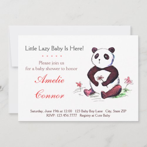 Lazy Chinese Panda Funny Baby Shower Invitation