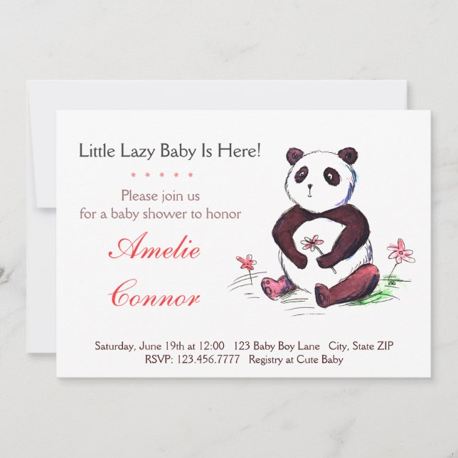 Lazy Chinese Panda Funny Baby Shower Invitation (Front)