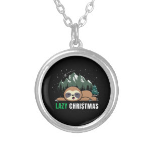 Lazy Christmas Sloth Funny Silver Plated Necklace