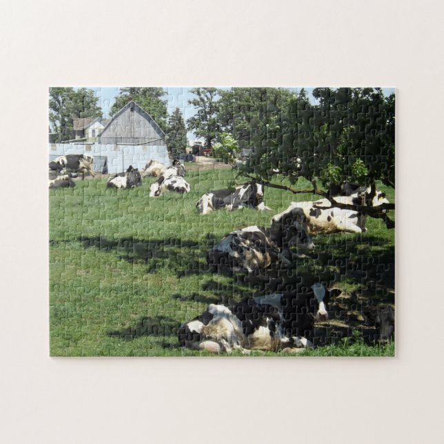 Lazy Cows Sitting under a Tree on Farm Jigsaw Puzzle (Horizontal)