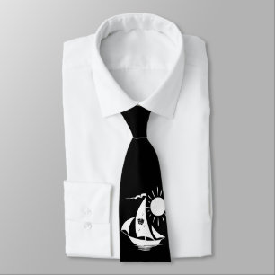 Lazy Day Sailing Theater Music White Sailboat Neck Tie