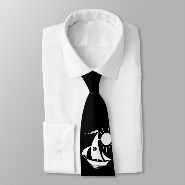 Lazy Day Sailing Theater Music White Sailboat Neck Tie (Tied)