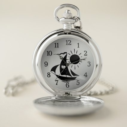 Lazy Day Sailing Theater Music White Sailboat Pocket Watch