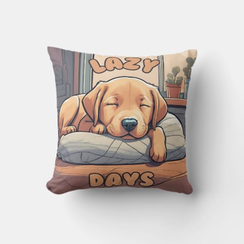 Lazy Days _ Puppy Throw Pillow