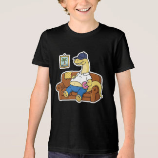 Lazy Dinosaur Couch Potato Donut Relaxing Cartoon Tri-Blend Shirt