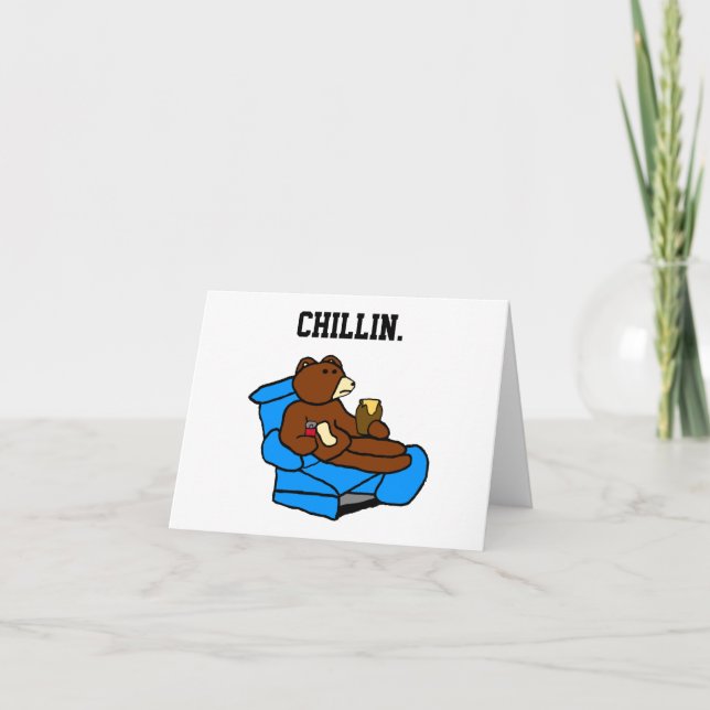 Lazy Easy Chair Bear, Funny Chillin’ Dad Cartoon Card (Front)