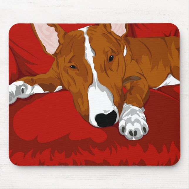 Lazy English Bull Terrier Dog Breed Illustration Mouse Pad (Front)