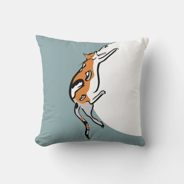 Lazy Fat Tricolor Funny Cat Throw Pillow (Front)