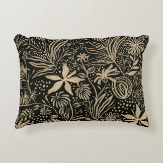 Lazy Floral Pattern in Gold on Black  Accent Pillow