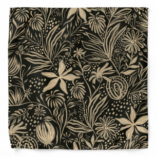 Lazy Floral Pattern in Gold on Black Bandana