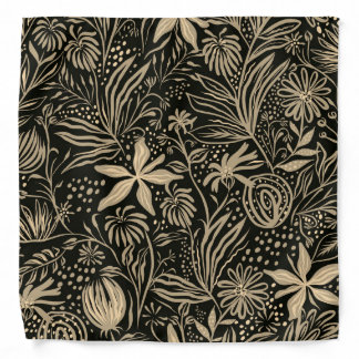 Lazy Floral Pattern in Gold on Black Bandana
