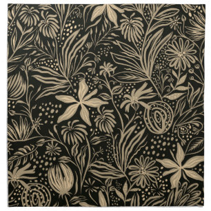 Lazy Floral Pattern in Gold on Black  Cloth Napkin