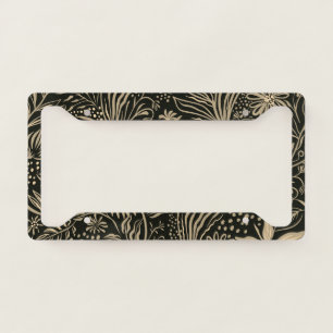 Lazy Floral Pattern in Gold on Black  License Plate Frame