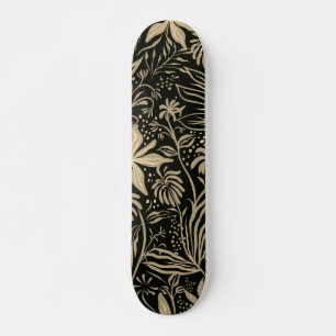Lazy Floral Pattern in Gold on Black Skateboard