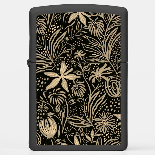 Lazy Floral Pattern in Gold on Black  Zippo Lighter (Front)