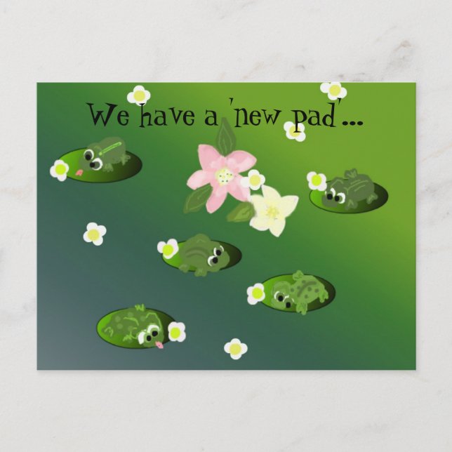 Lazy Frogs on a Pond New Address Announcement Postcard (Front)