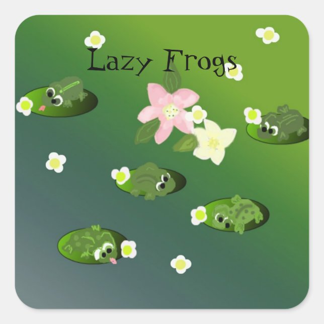 Lazy Frogs on the Pond Square Sticker (Front)