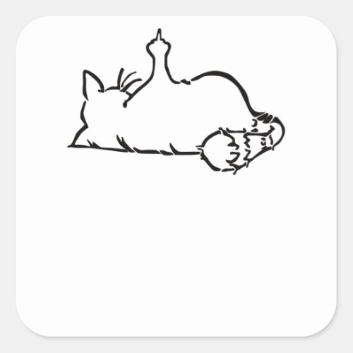 Lazy Funny Cat Showing Stinky Finger _ Gift Square Sticker