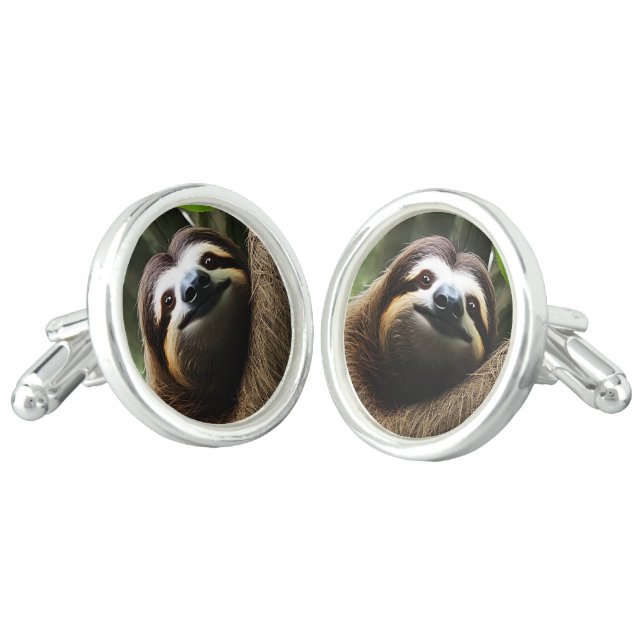Lazy Fuzzy Brown Sloth,  Cufflinks (Angled)