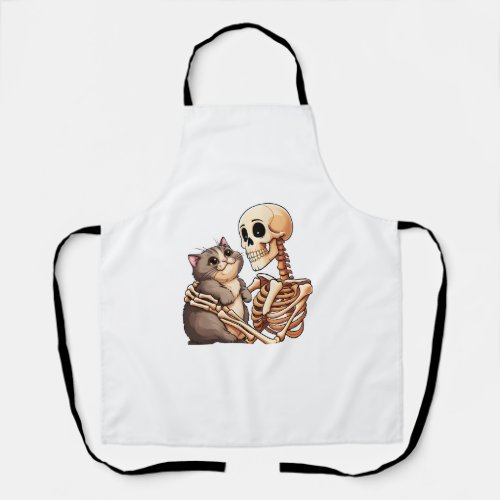 Lazy Halloween Costume Skull Cat Skeleton Holding  Apron