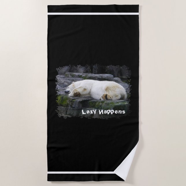 Lazy Happens Polar Bear Beach Towel (Front)