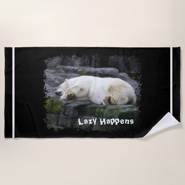 Lazy Happens Polar Bear Beach Towel (Front)