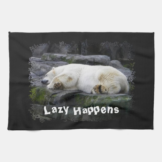 Lazy Happens Polar Bear Kitchen Towel (Horizontal)