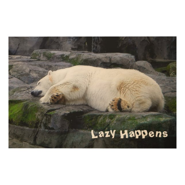 Lazy Happens Polar Bear Wood Wall Art (Front)