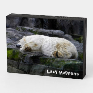 Lazy Happens Polar Bear Wooden Box Sign