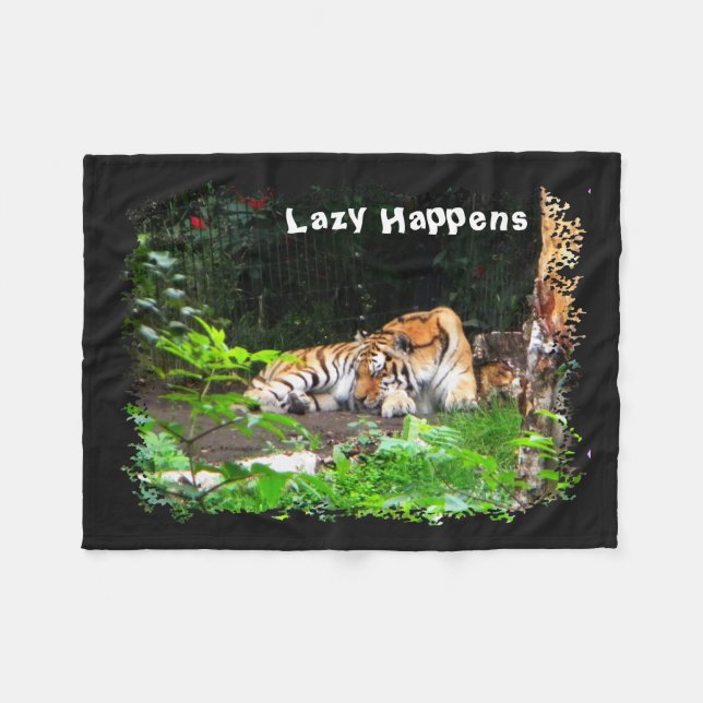 Lazy Happens Siberian Tiger Fleece Blanket (Front (Horizontal))