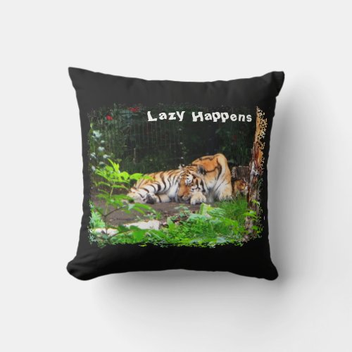 Lazy Happens Siberian Tiger Throw Pillow