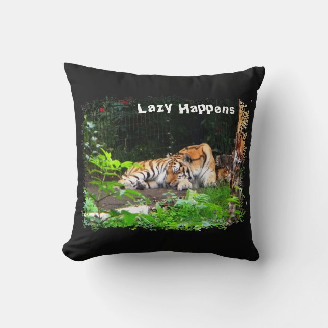 Lazy Happens Siberian Tiger Throw Pillow (Front)