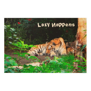 Lazy Happens Siberian Tiger Wood Wall Decor