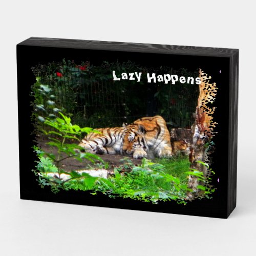 Lazy Happens Siberian Tiger Wooden Box Sign