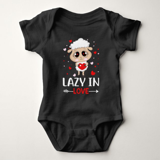 Lazy in Love Sheep for Valentine's Day Singles Baby Bodysuit (Front)