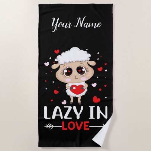 Lazy in Love Sheep for Valentines Day Singles Beach Towel