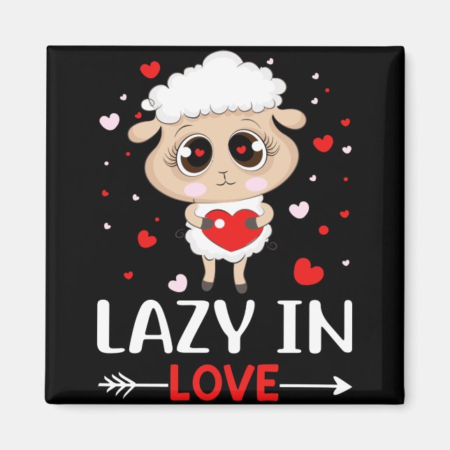 Lazy in Love Sheep for Valentine's Day Singles Magnet (Front)
