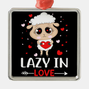 Lazy in Love Sheep for Valentine's Day Singles Metal Ornament