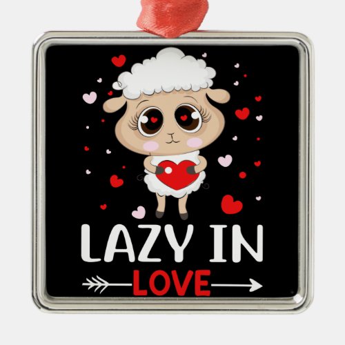 Lazy in Love Sheep for Valentines Day Singles Metal Ornament