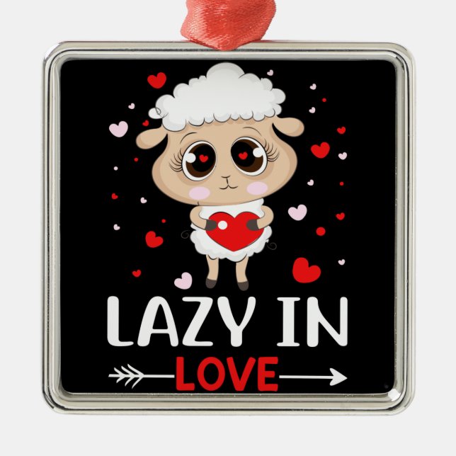 Lazy in Love Sheep for Valentine's Day Singles Metal Ornament (Front)