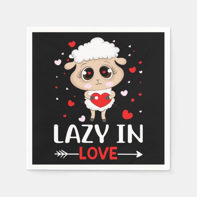 Lazy in Love Sheep for Valentine's Day Singles Napkins (Front)
