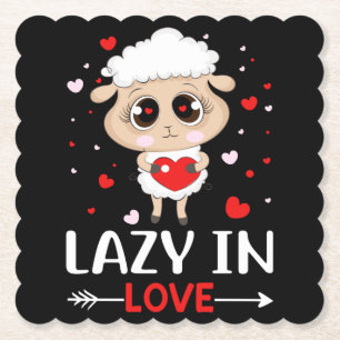 Lazy in Love Sheep for Valentine's Day Singles Paper Coaster