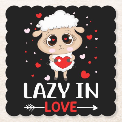 Lazy in Love Sheep for Valentines Day Singles Paper Coaster