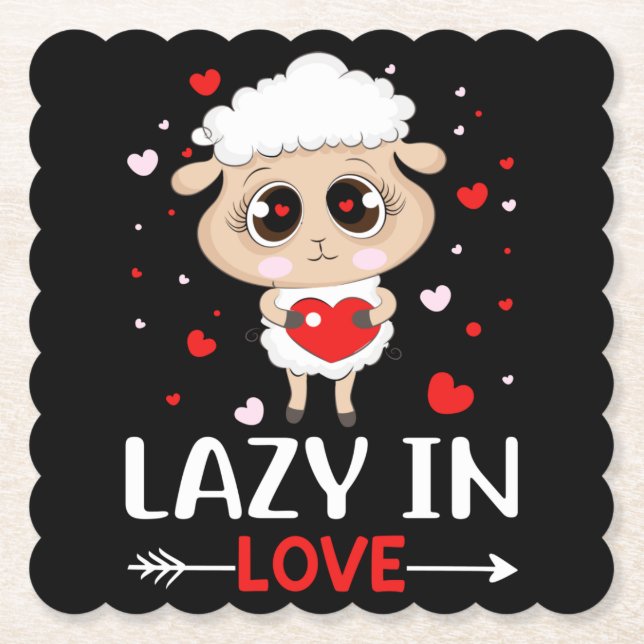 Lazy in Love Sheep for Valentine's Day Singles Paper Coaster (Front)