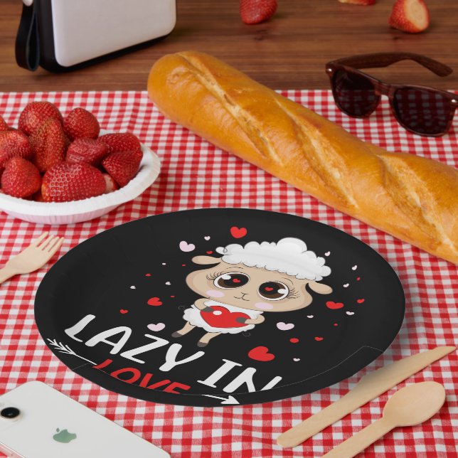 Lazy in Love Sheep for Valentine's Day Singles Paper Plates (Picnic)