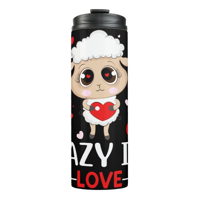 Lazy in Love Sheep for Valentine's Day Singles Thermal Tumbler (Front)