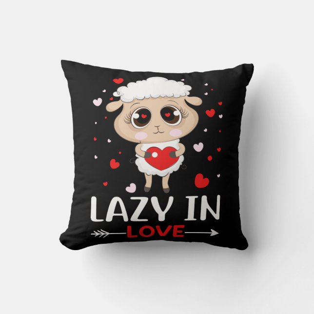 Lazy in Love Sheep for Valentine's Day Singles Throw Pillow (Front)